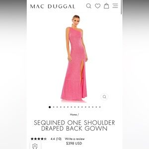 SEQUINED ONE SHOULDER DRAPED BACK MAC DUGGAL GOWN. NWT.
